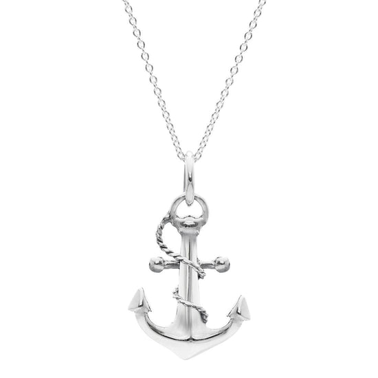 Sterling Silver Nautical Anchor Rope Pendant Necklace Sailor Style