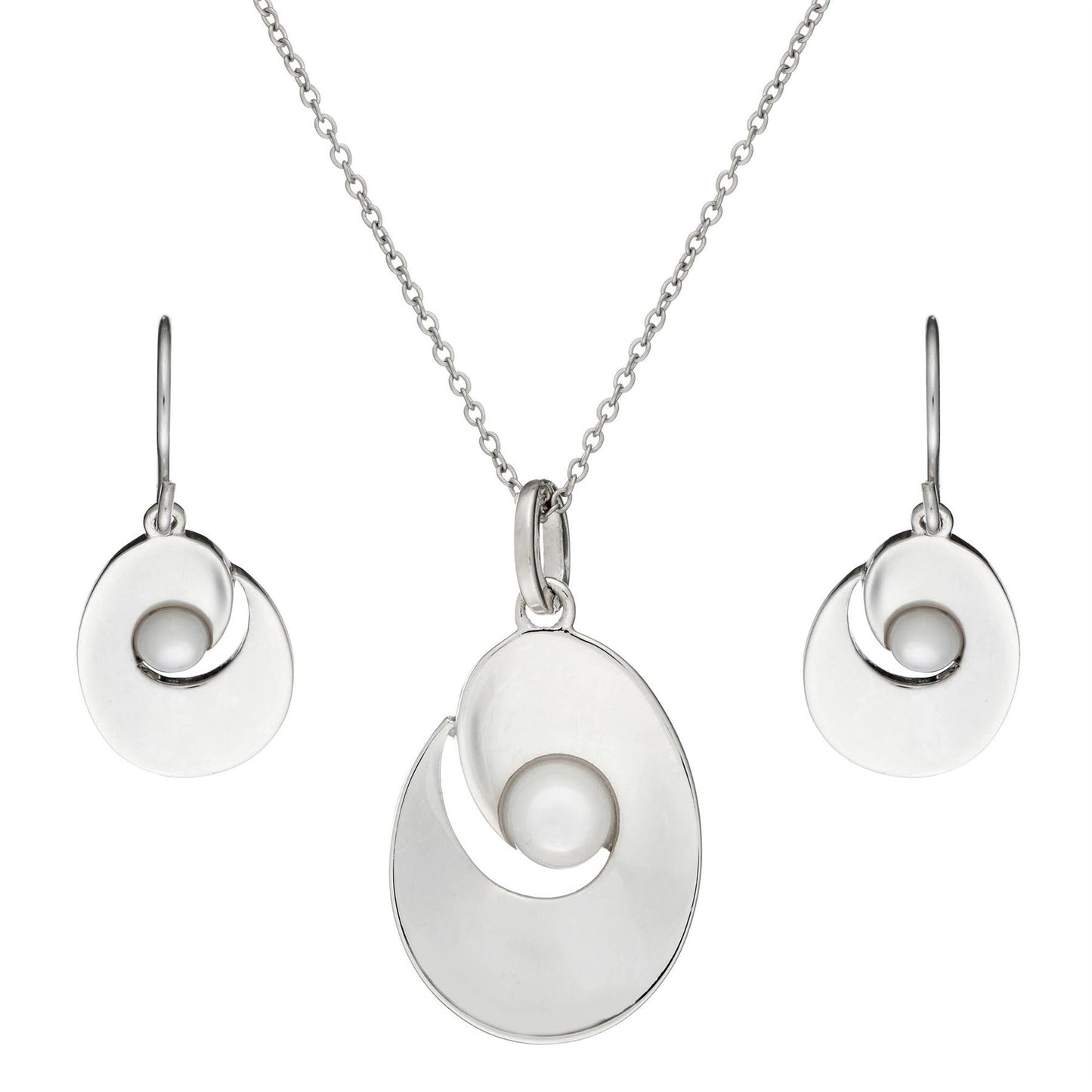 
                  
                    Sterling Silver Mother of Pearl Flat Oval Oyster Shaped Jewellery Set
                  
                