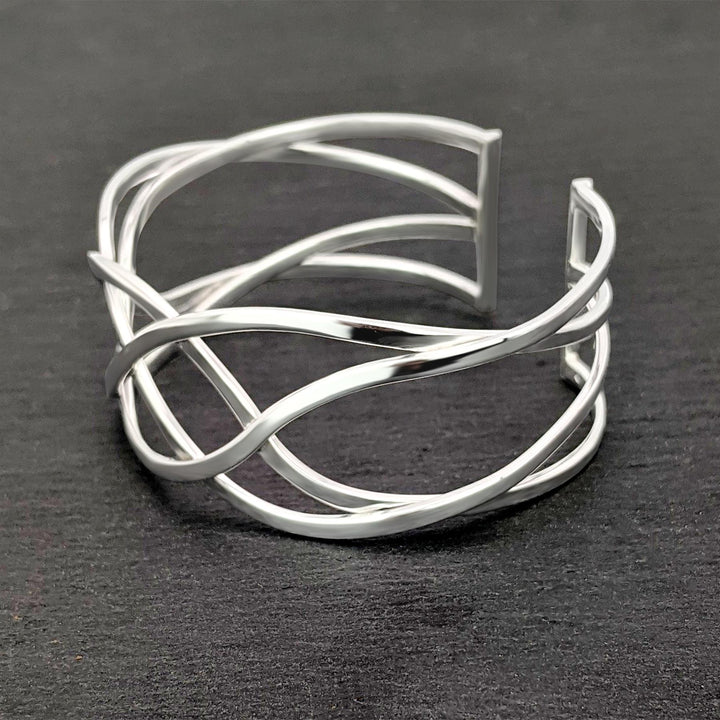 Sterling silver Celtic knot cuff bangle — wide statement bracelet