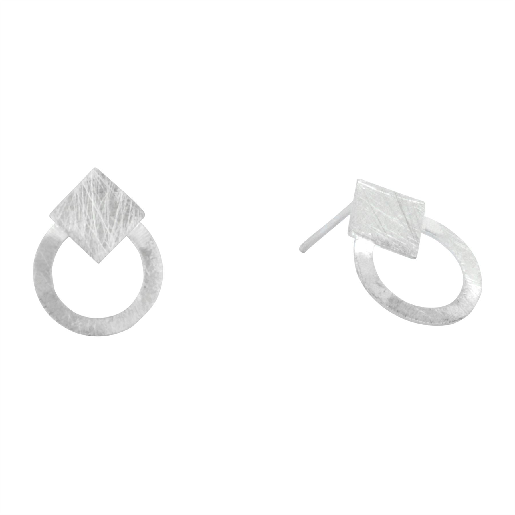 Sterling Matte Square Circle Stud Earrings Geometric Studs