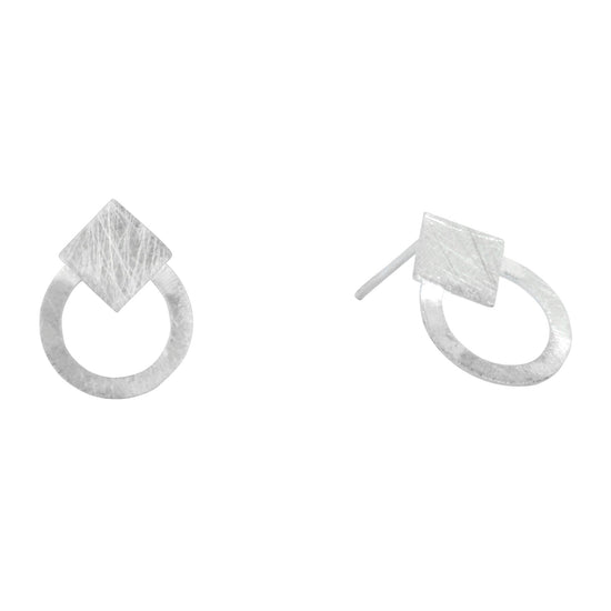Sterling Silver Matte Square Circle Stud Earrings Geometric Studs