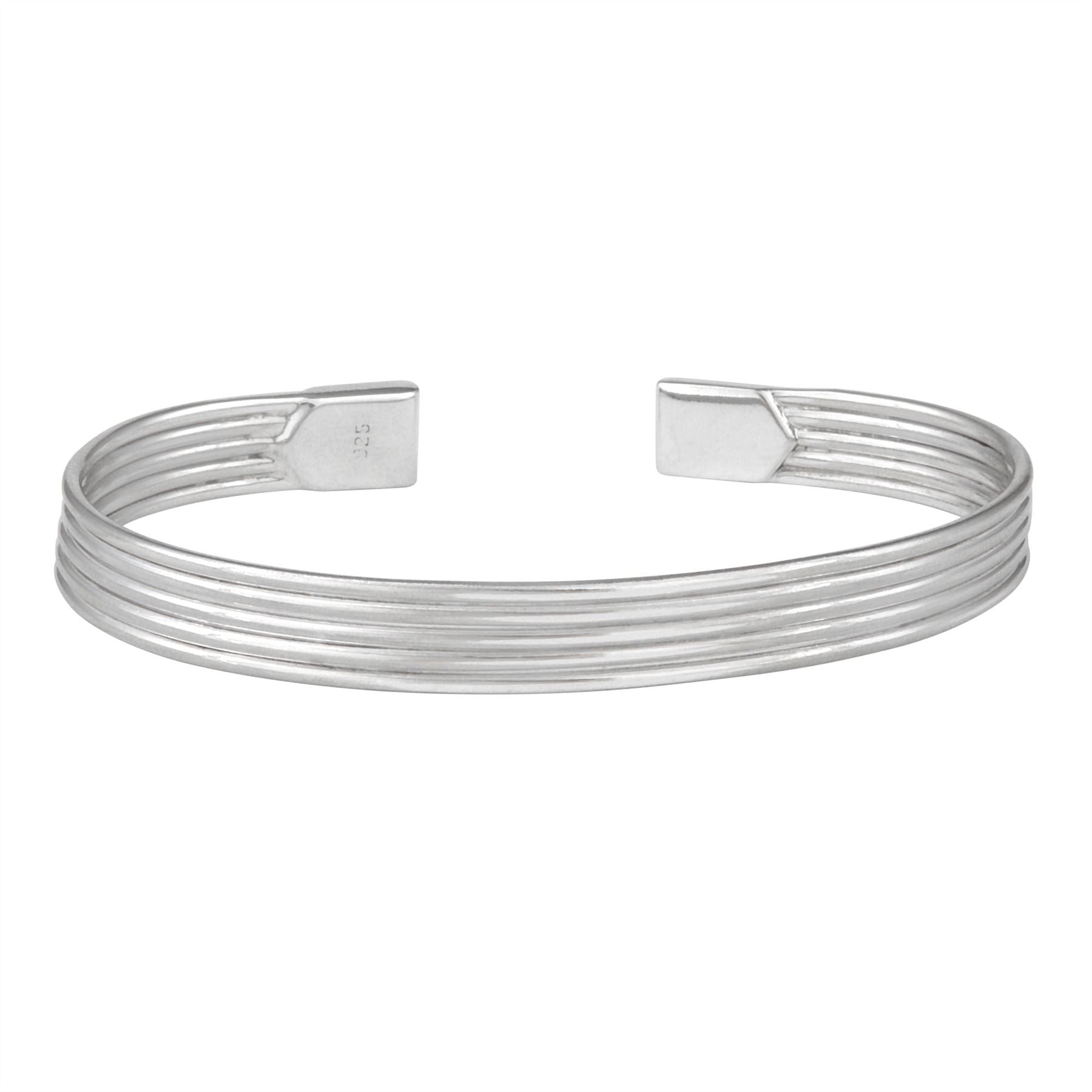 Sterling Simple Flat Grooved Adjustable Cuff Bangle