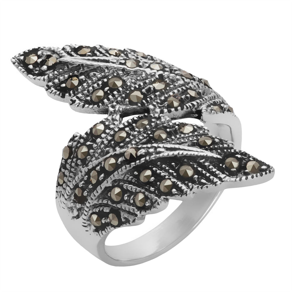 
                  
                    Sterling Silver Marcasite Art Nouveau 20s Style Wrapound Feather Ring
                  
                