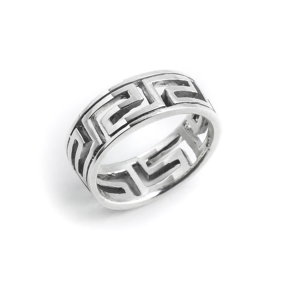 Sterling Silver Open Greek Key 7 mm Ring - Silverly