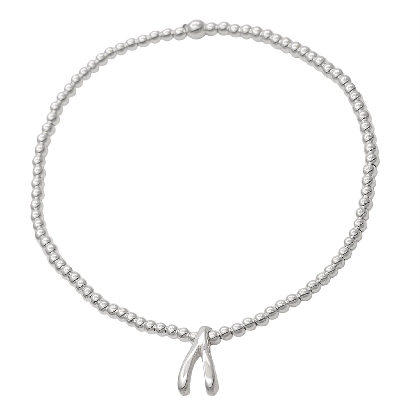 
                  
                    Sterling Silver Wishbone Lucky Charm Stretch Ball Beaded Bracelet
                  
                