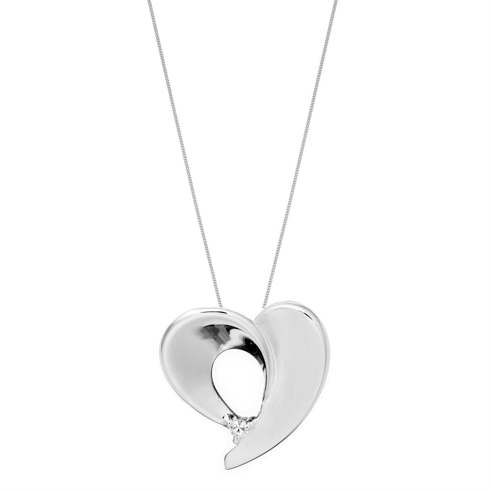 Sterling Silver Satin & Polished Twist Open Heart Pendant Necklace