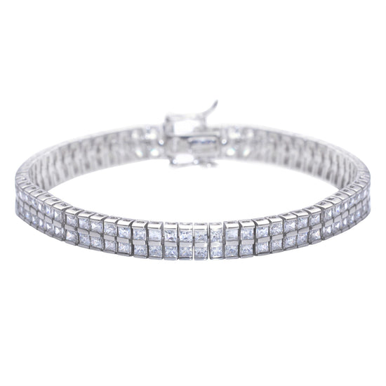 Sterling Silver CZ Square Double Tennis Bracelet - Silverly