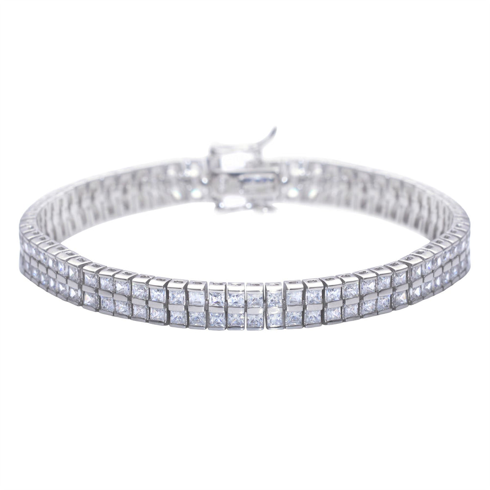 Sterling Silver CZ Square Double Tennis Bracelet - Silverly