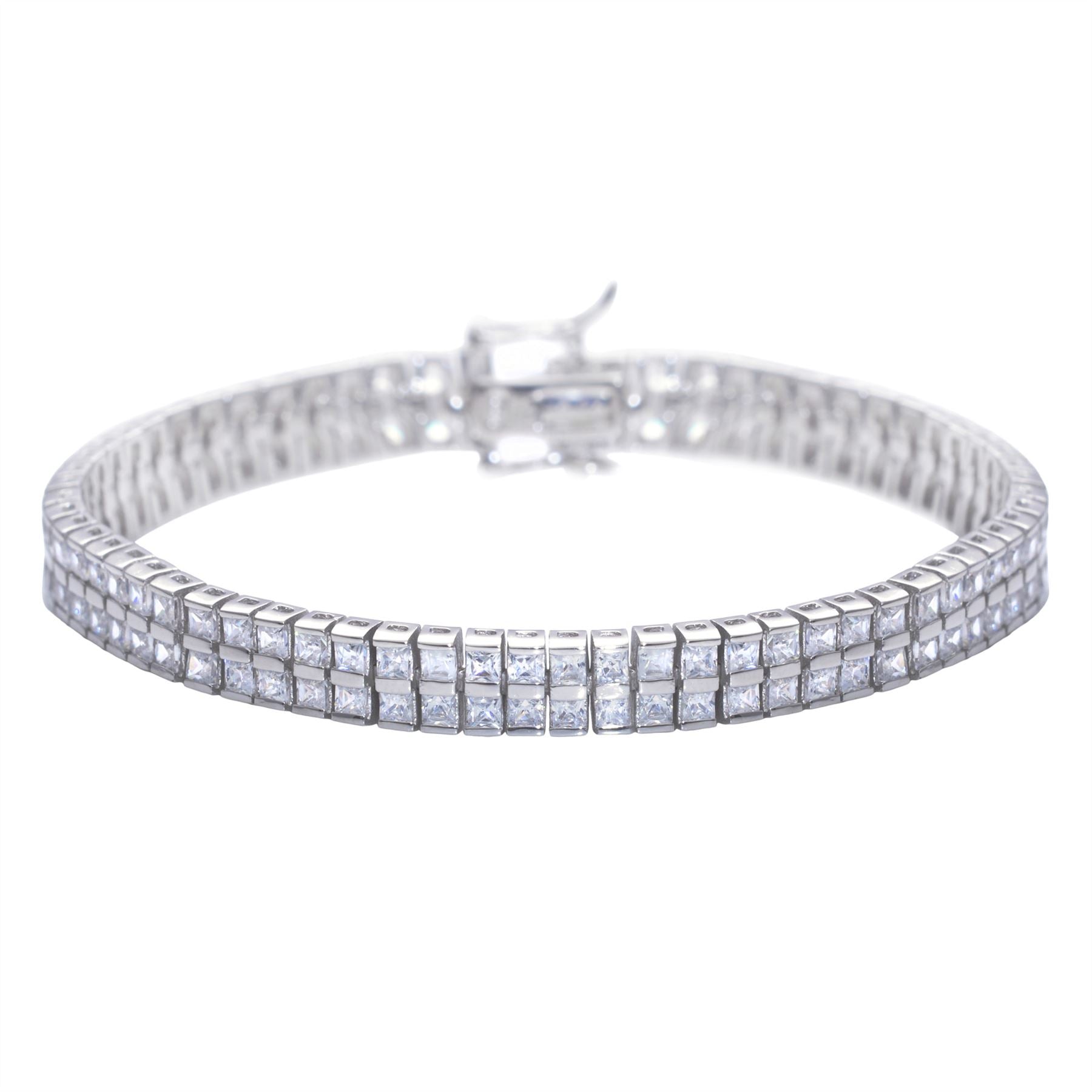 Sterling Double Layer Square Cubic Zirconia Tennis Bracelet