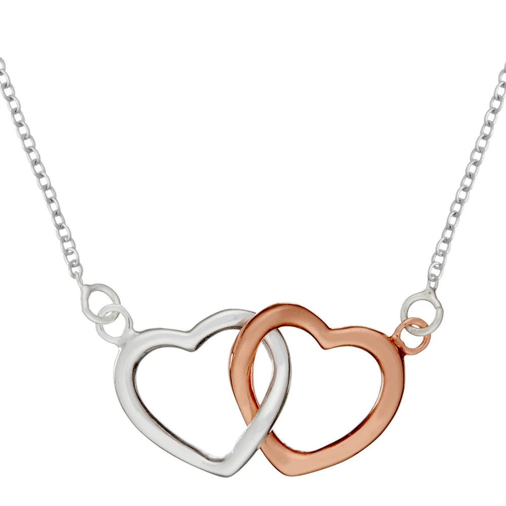 Rose Gold Plated Sterling Silver Interlocking Double Heart Necklace