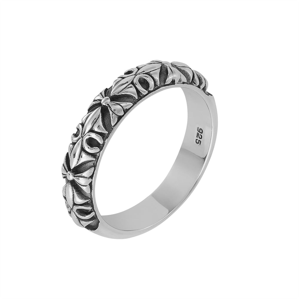 
                  
                    Sterling Silver Fleur de Lis Flower Embossed Engraved Band Ring
                  
                