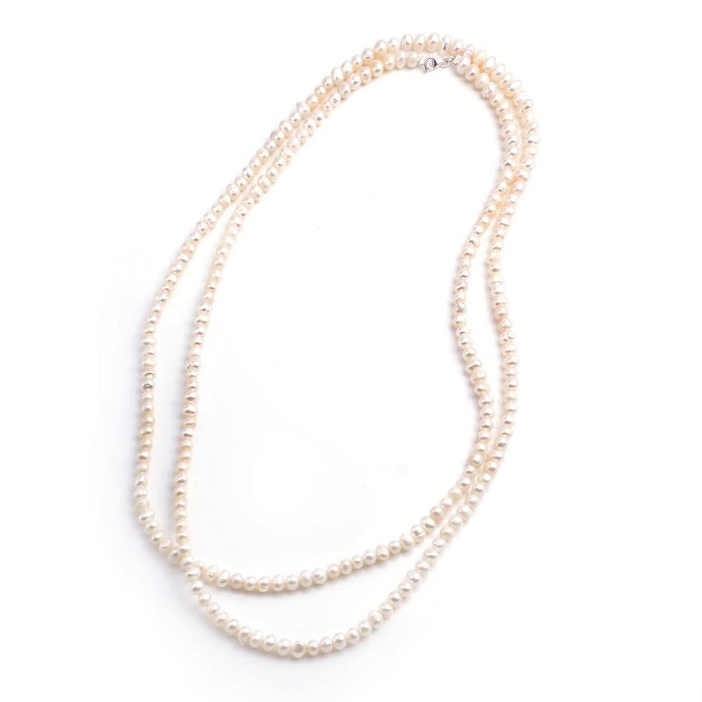 Sterling Silver Cream Freshwater Pearl Long Strand Beaded Necklace