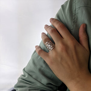 
                  
                    Sterling Silver Wide Cut Out Seed of Life Ring Armour Design
                  
                