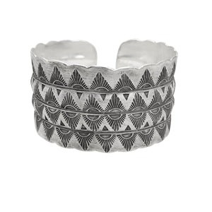 
                  
                    Hill Tribe Silver Wide Tribal Motif Boho Adjustable Cuff Bangle
                  
                