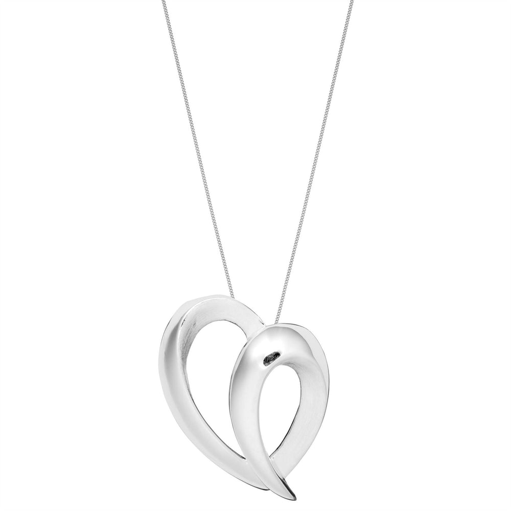 Sterling Silver Brushed & Polished Scribble Heart Pendant Necklace