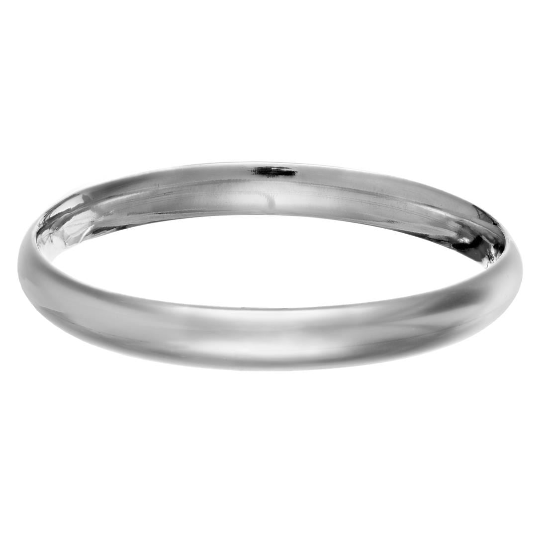 Sterling silver wide round D-shaped bangle with a polished finish