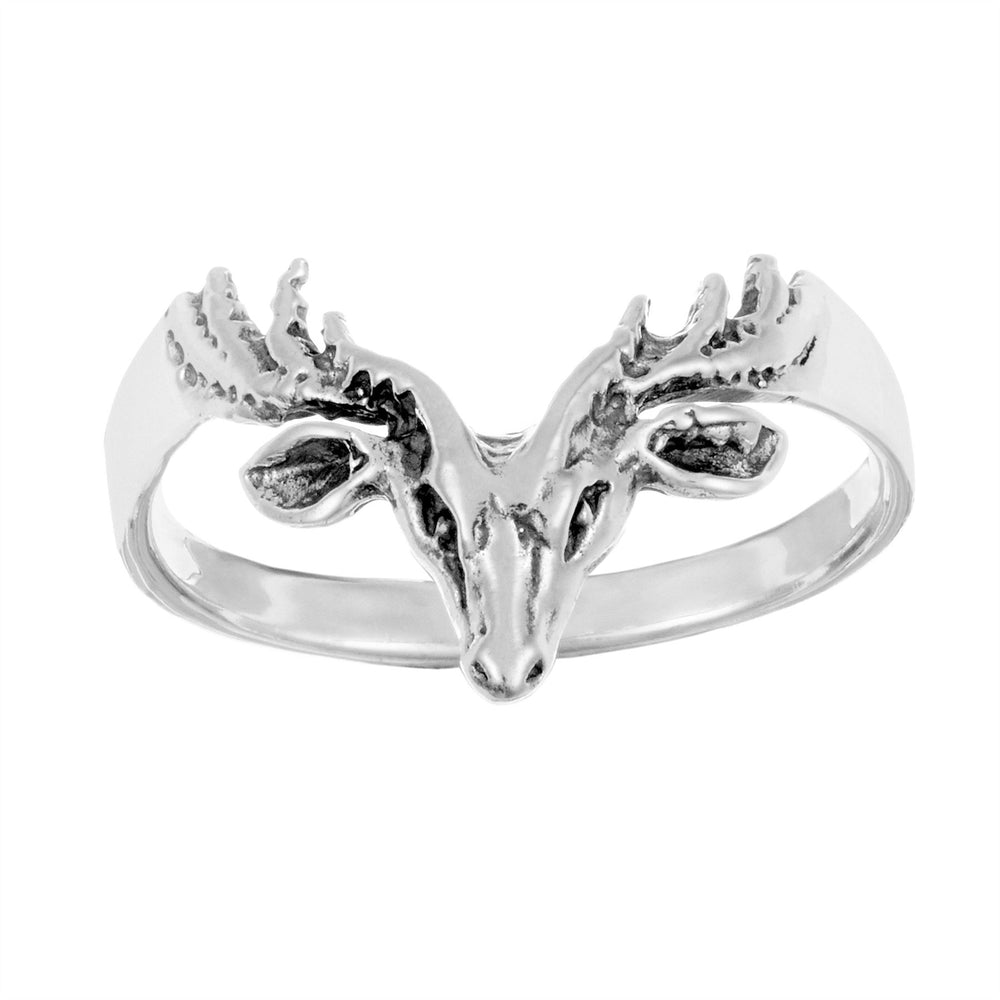 
                  
                    Sterling Silver Horned Deer Stag Buck Antler Ring Animal Band
                  
                
