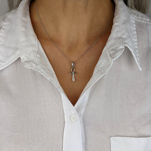 
                  
                    Sterling Silver Small Chunky Egyptian Ankh Cross Pendant Necklace
                  
                