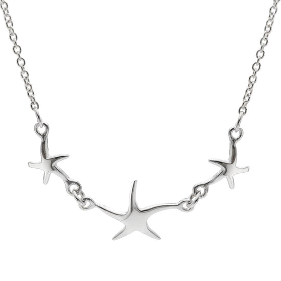 Sterling Silver Triple Starfish Pendant Charm Chain Necklace