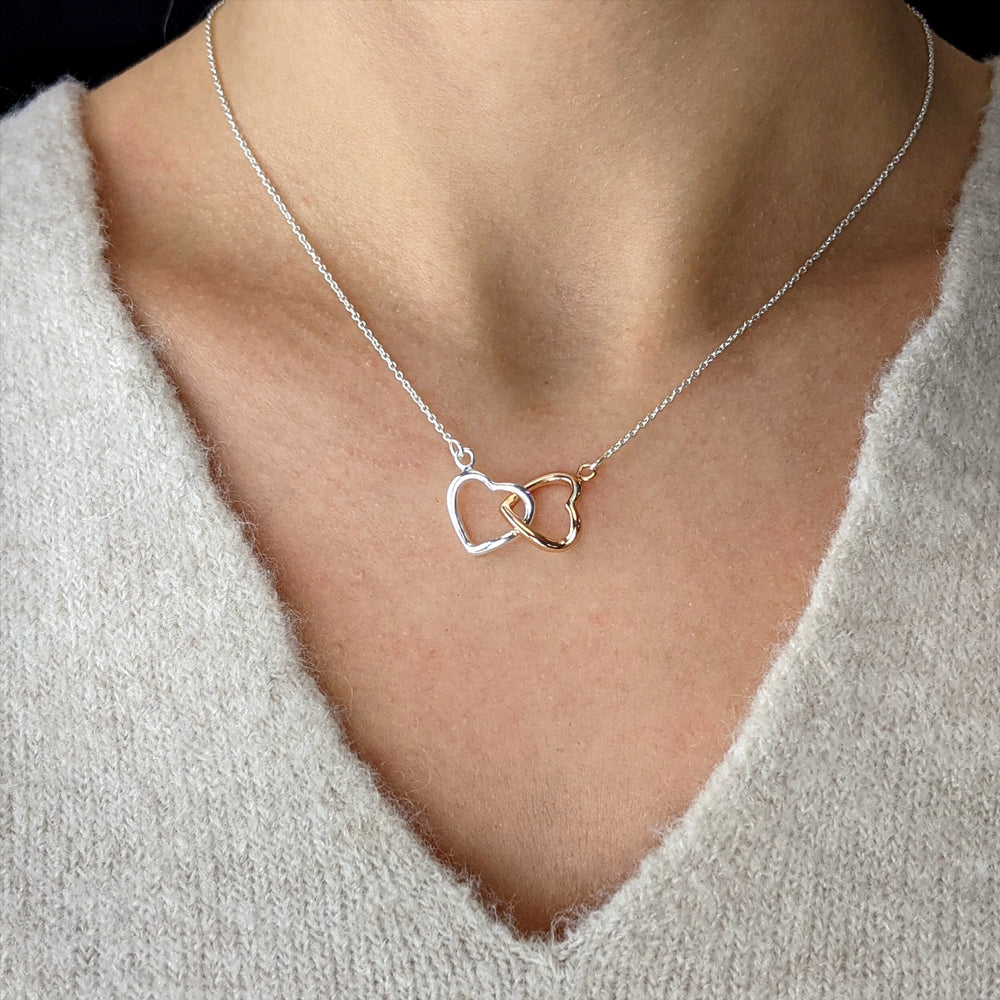 
                  
                    Rose Gold Plated Sterling Silver Interlocking Double Heart Necklace
                  
                