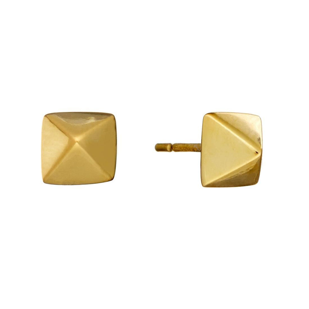 Gold Plated Sterling Silver Pyramid Stud Earrings Geometric Studs