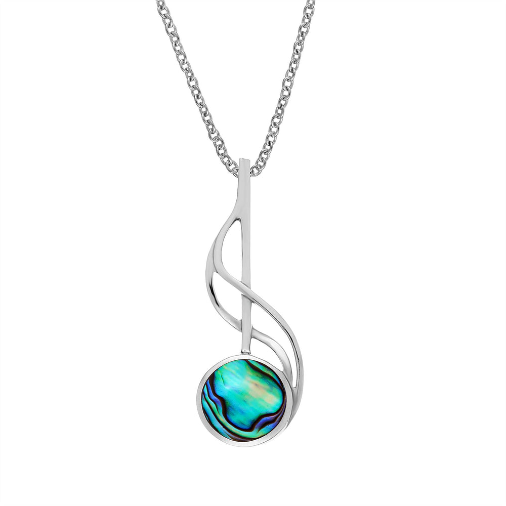 Sterling Silver Abalone Musical Note Treble Clef Pendant Necklace