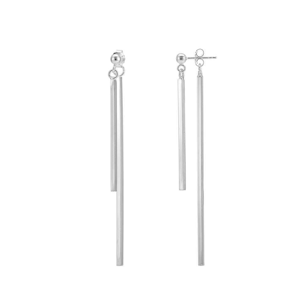 Sterling Silver Long Drop Double Bar Earrings Ear Jacket Design