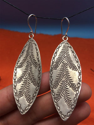 
                  
                    Karen Hill Tribe Silver Leaf Shaped Flower Motif Dangle Earrings
                  
                