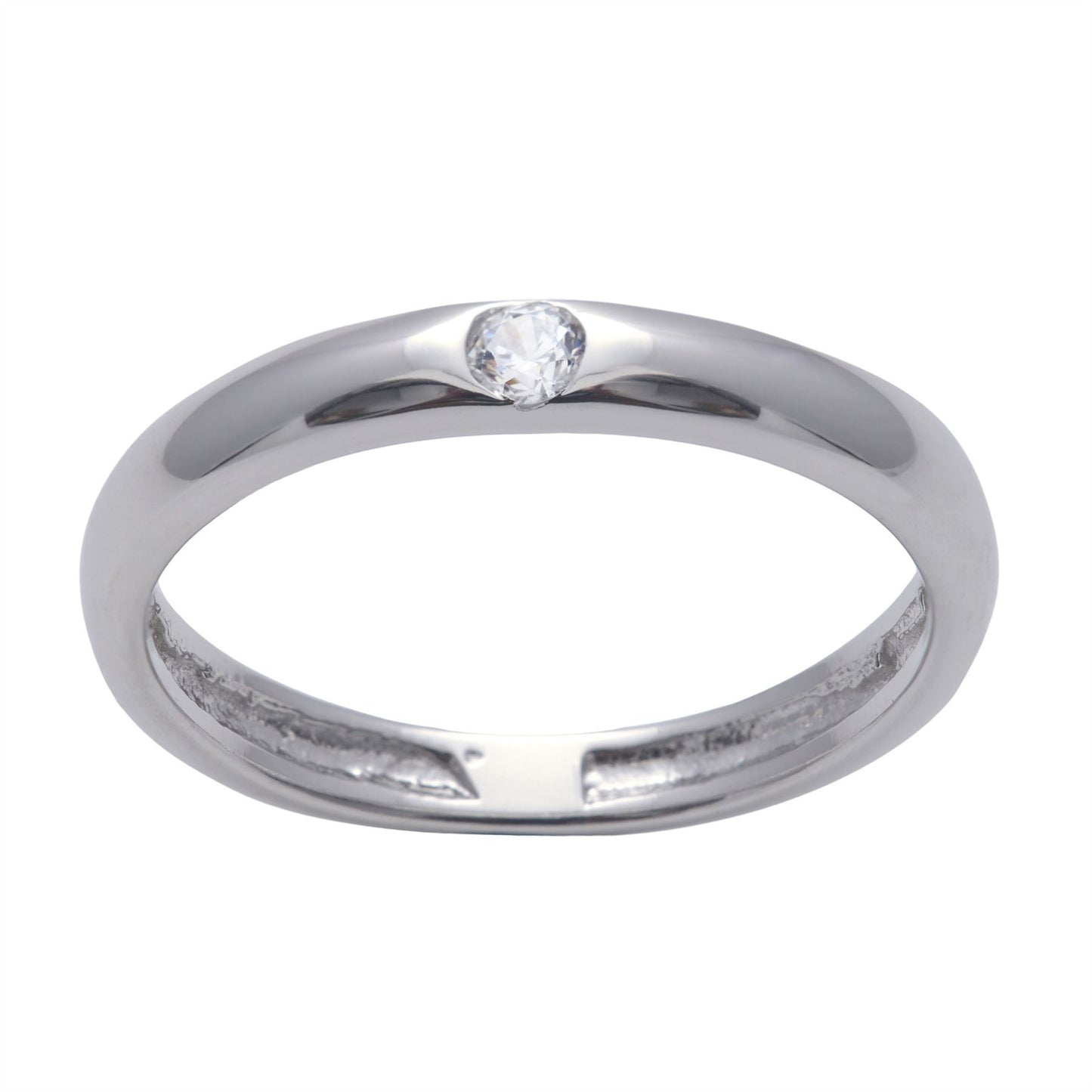 Sterling Silver Cubic Zirconia Solitaire Flush Band Ring - Silverly