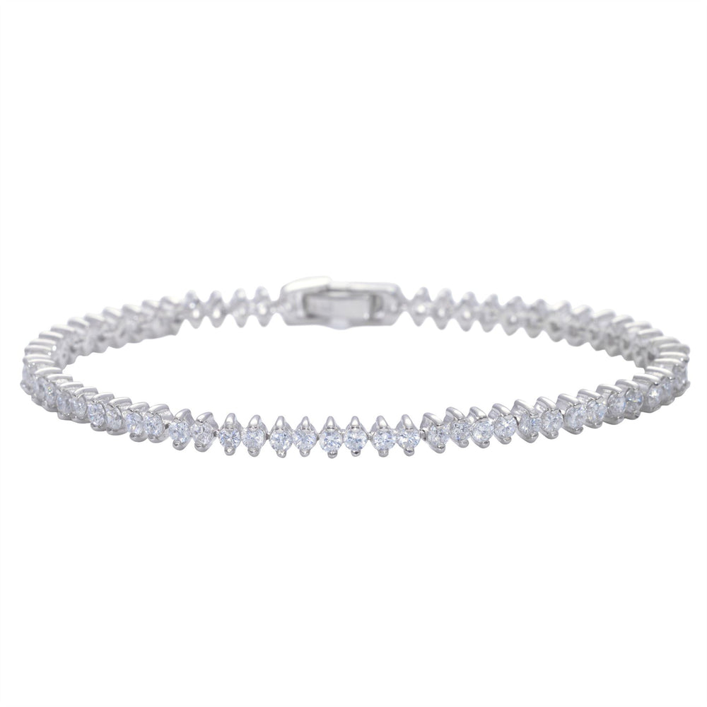 Sterling Silver Cubic Zirconia Prong Tennis Bracelet - Silverly