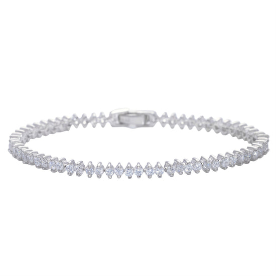 Sterling Silver Marquise Cubic Zirconia Tennis Bracelet Box Clasp