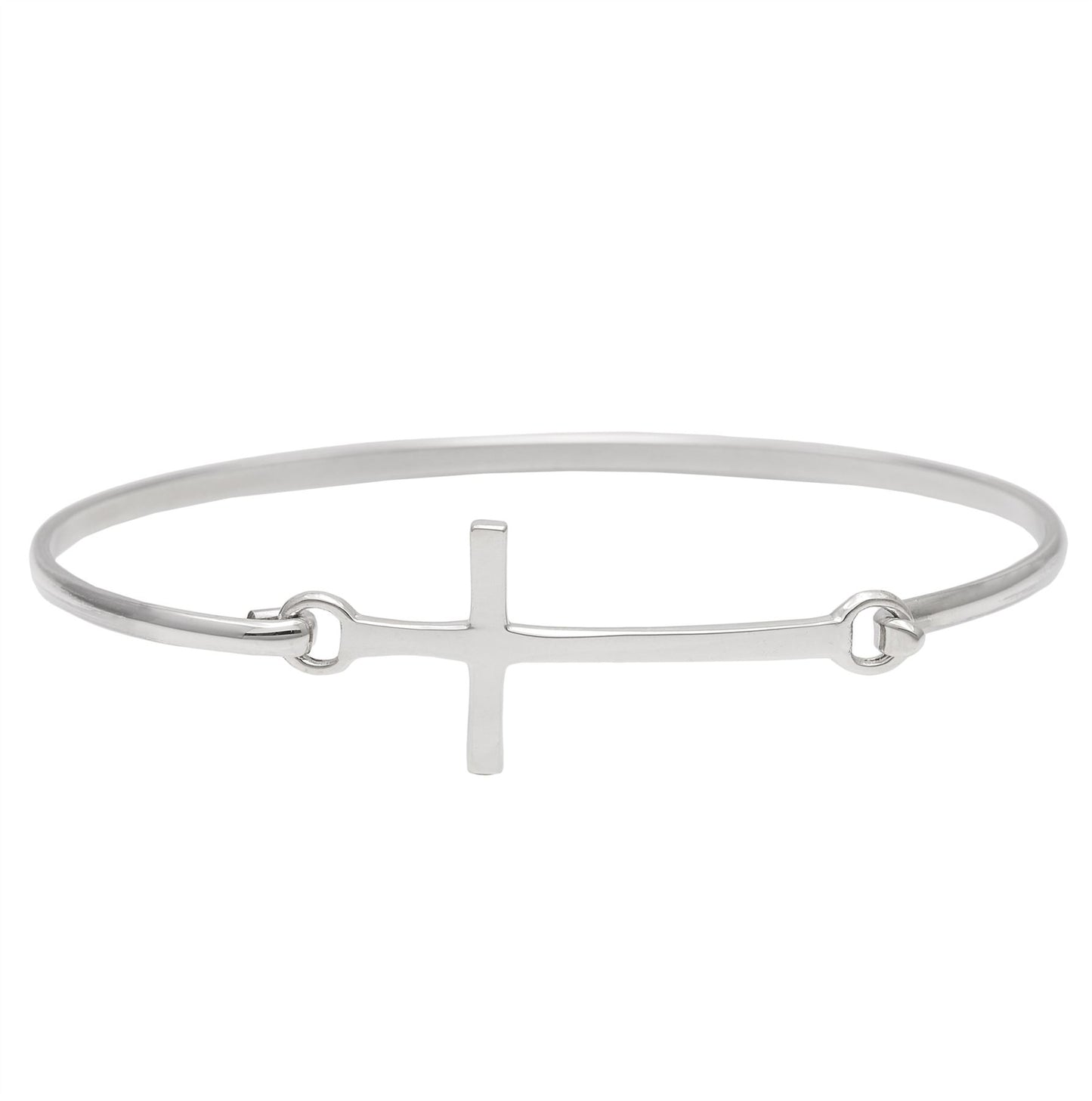 Sterling silver cross bangle for women — minimalist religious jewellery.