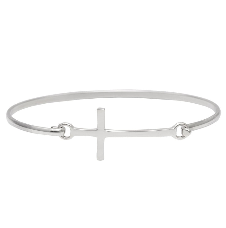Sterling silver cross bangle for women — minimalist religious jewellery.