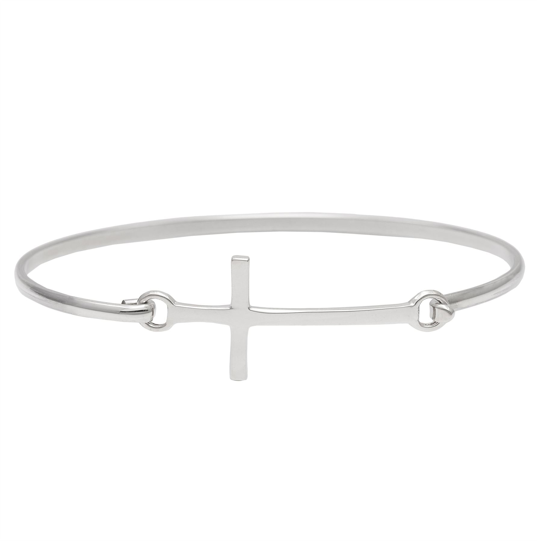 Sterling Cross Bracelet – Thin Bangle Hook Clasp
