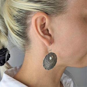 
                  
                    Hill Tribe Silver Statement Round Disc Tribal Motif Earrings
                  
                