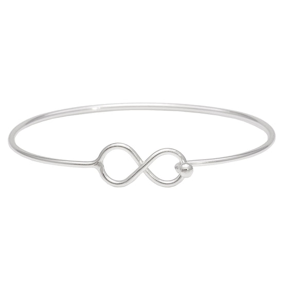 Sterling Silver Thin Wire Infinity Symbol Bangle With Hook Clasp