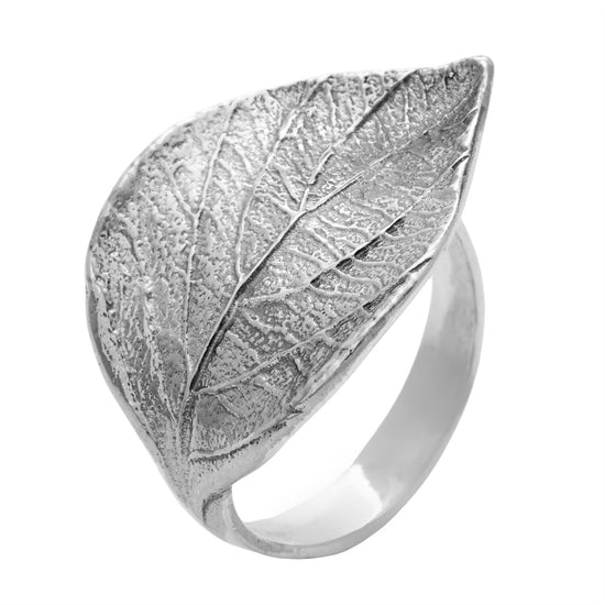 Sterling Silver Statement Detailed Botanical Leaf Adjustable Ring