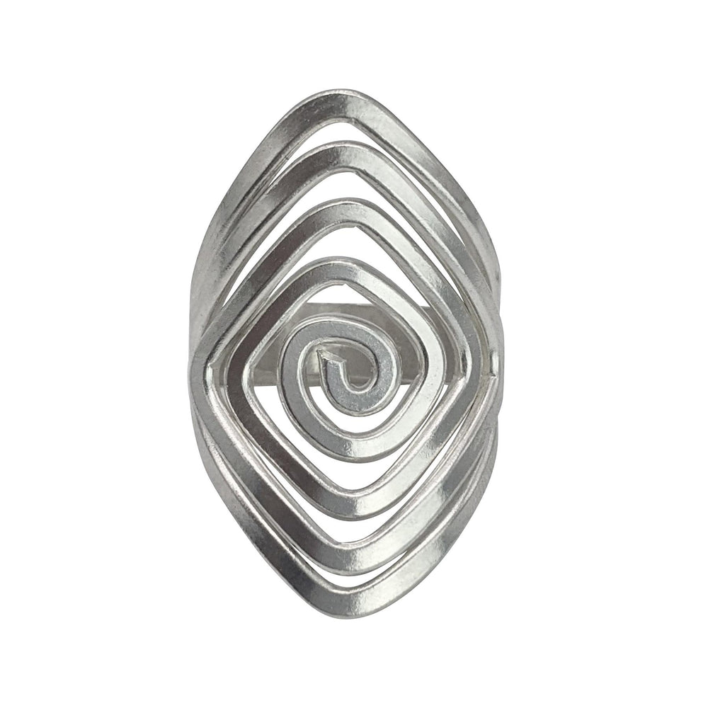 Hill Tribe Silver Wide Statement Diamond Spiral Adjustable Ring