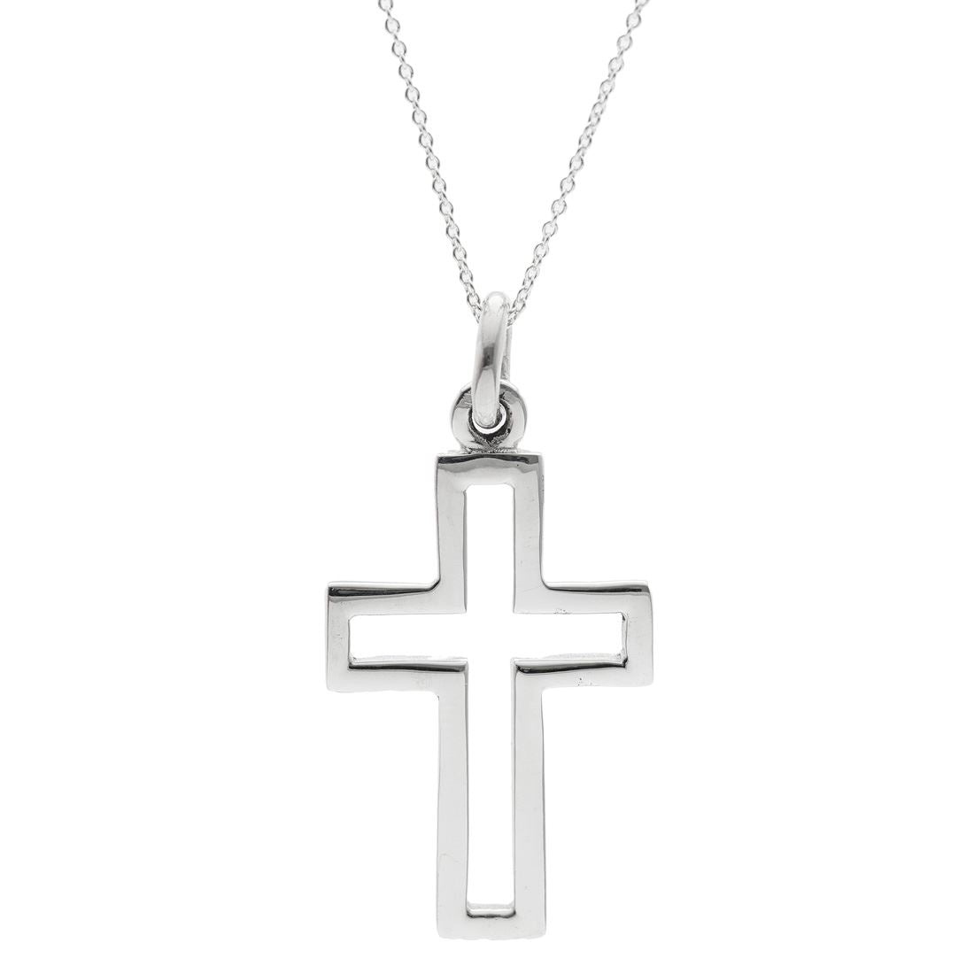 Sterling Large Open Cross Pendant Chain Necklace
