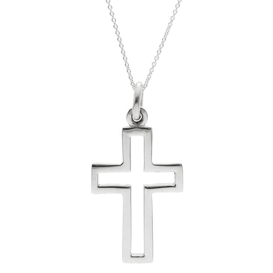Sterling Silver Large Hollow-Out Open Cross Pendant Chain Necklace