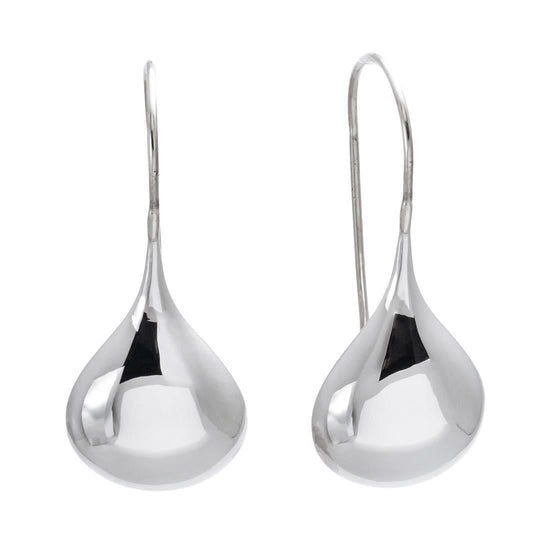 925 sterling silver teardrop pull-through earrings — smooth domed droplet design