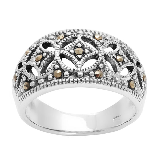 Sterling Silver Simulated Marcasite Art Deco Style Ring - Silverly