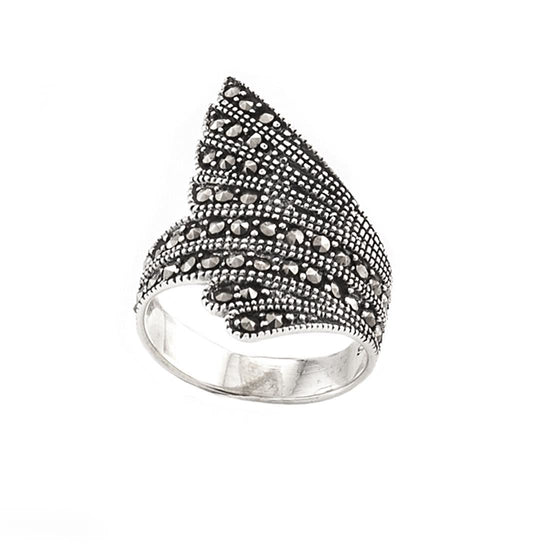 Sterling Silver Marcasite Feather Ring - Silverly