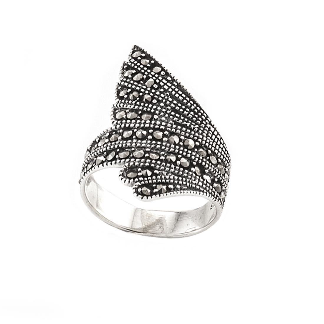 Sterling Marcasite Art Deco 1920s Style Feather Ring Fan Shaped