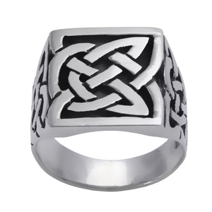 
                  
                    Sterling Silver Chunky Wide Square Signet Shield Celtic Knot Ring
                  
                