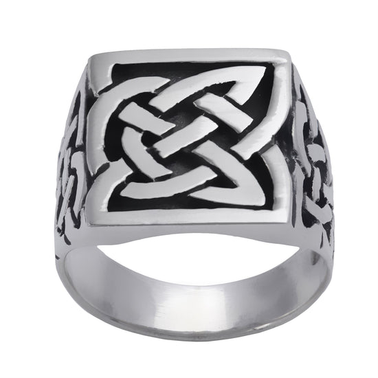 Sterling Silver Chunky Wide Square Signet Shield Celtic Knot Ring