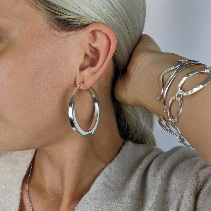 Sterling silver large chunky hoop earrings — 5cm statement hoops