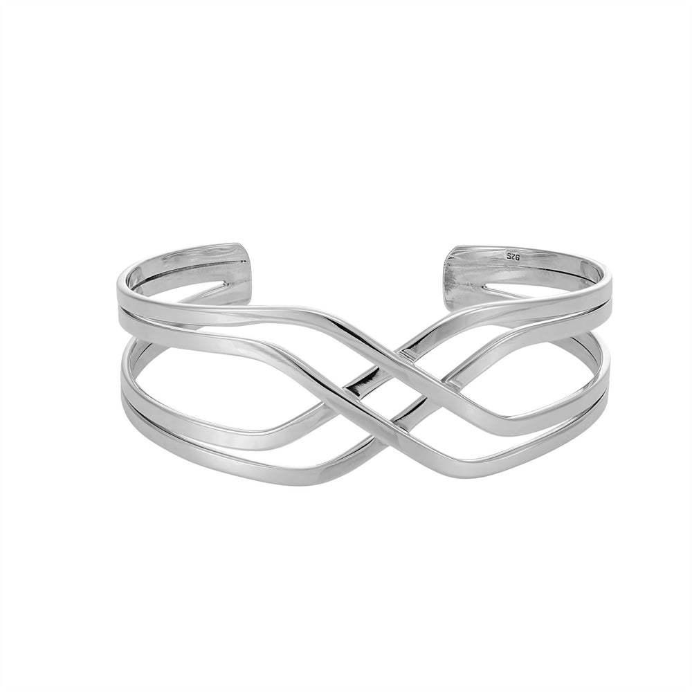 Sterling Silver Wide Crossover Celtic Knot Adjustable Cuff Bangle