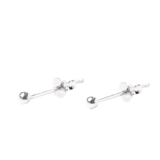 Sterling silver 2mm ball stud earrings — dainty round studs with butterfly back
