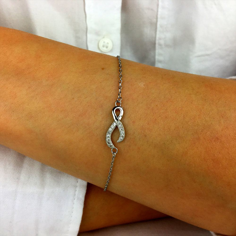 
                  
                    Sterling Silver Cubic Zirconia Infinity Ribbon Thin Chain Bracelet
                  
                